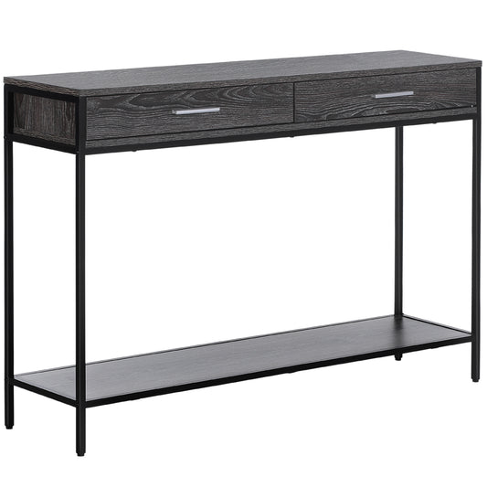 Industrial Style Wood and Steel Entryway Console Table with 2 Drawers, 120x30x81.5cm, Grey