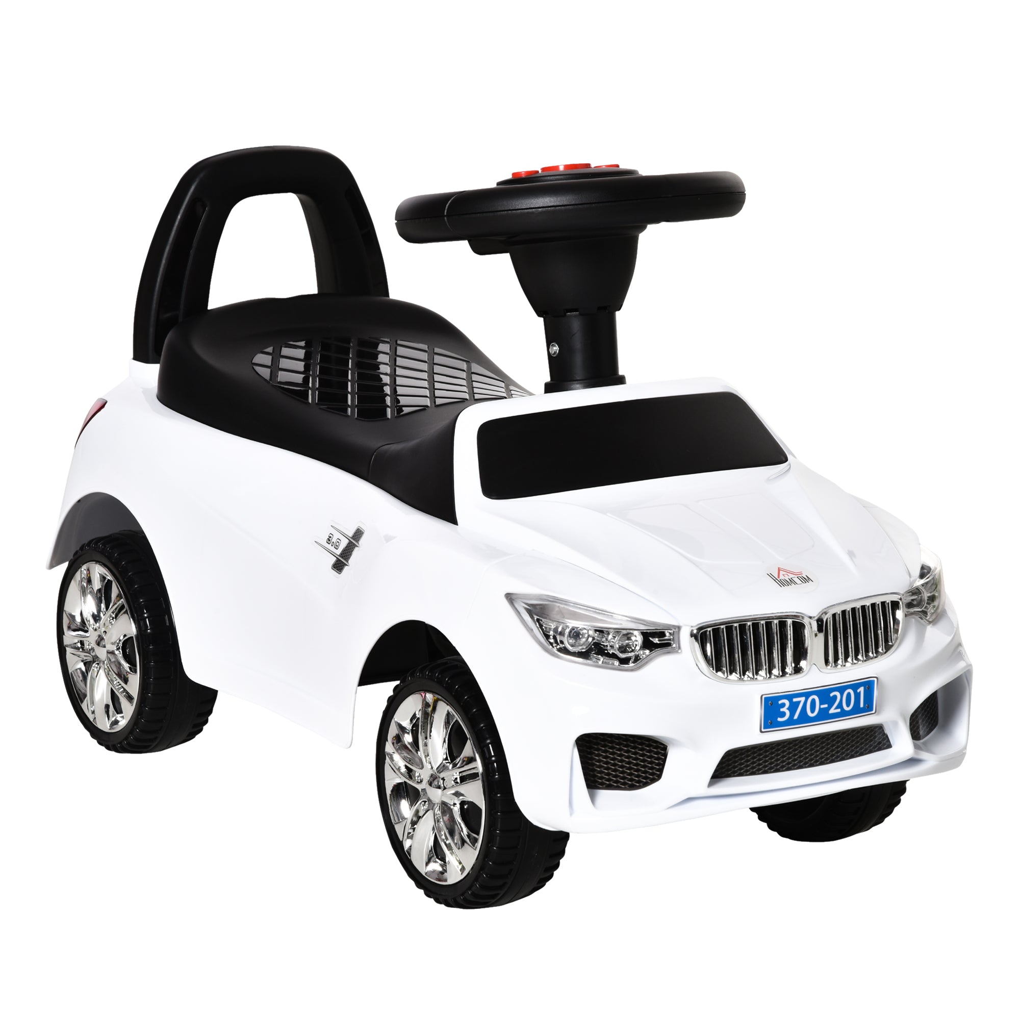 Kids Ride-On Toy Car with Steering Wheel, Headlights and Music, Age 18-36 Months, White