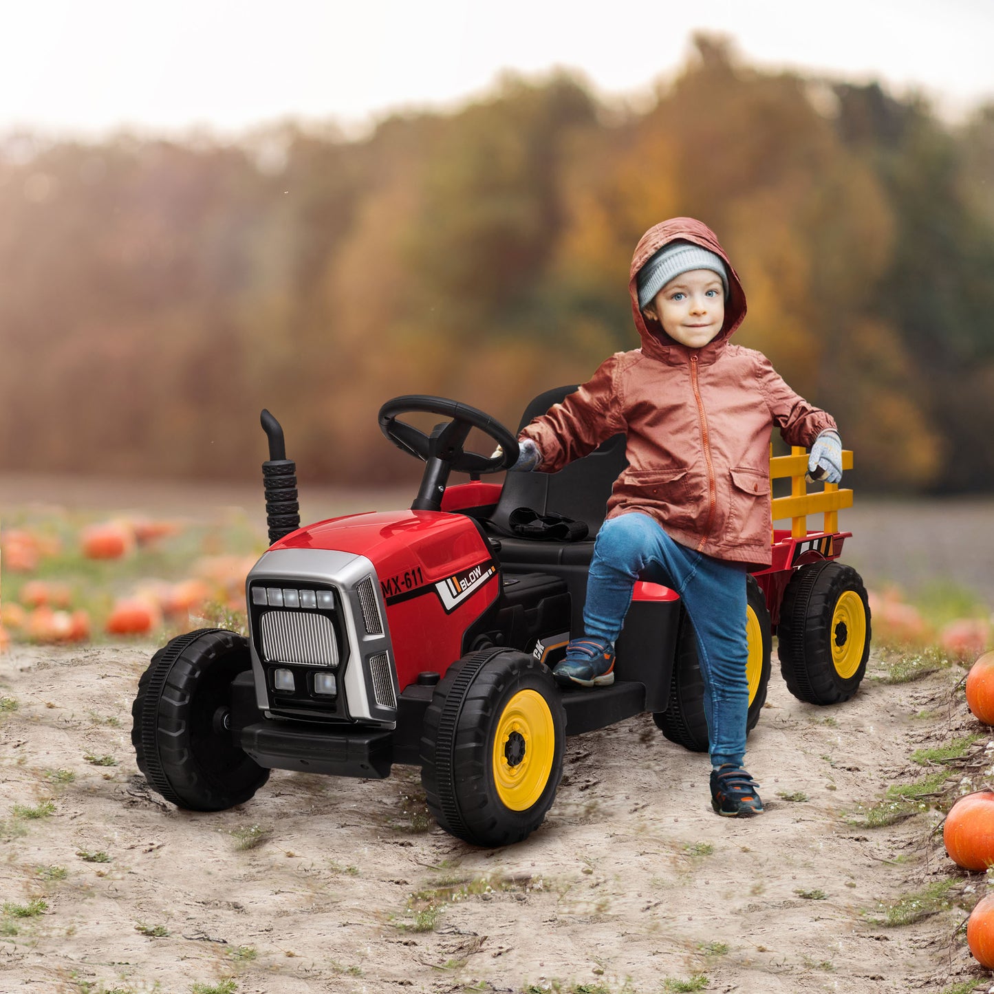 HOMCOM Electric Tractor for Children 3-6 Years with Removable Trailer, 12V Battery and Remote Control, Red - Borgè