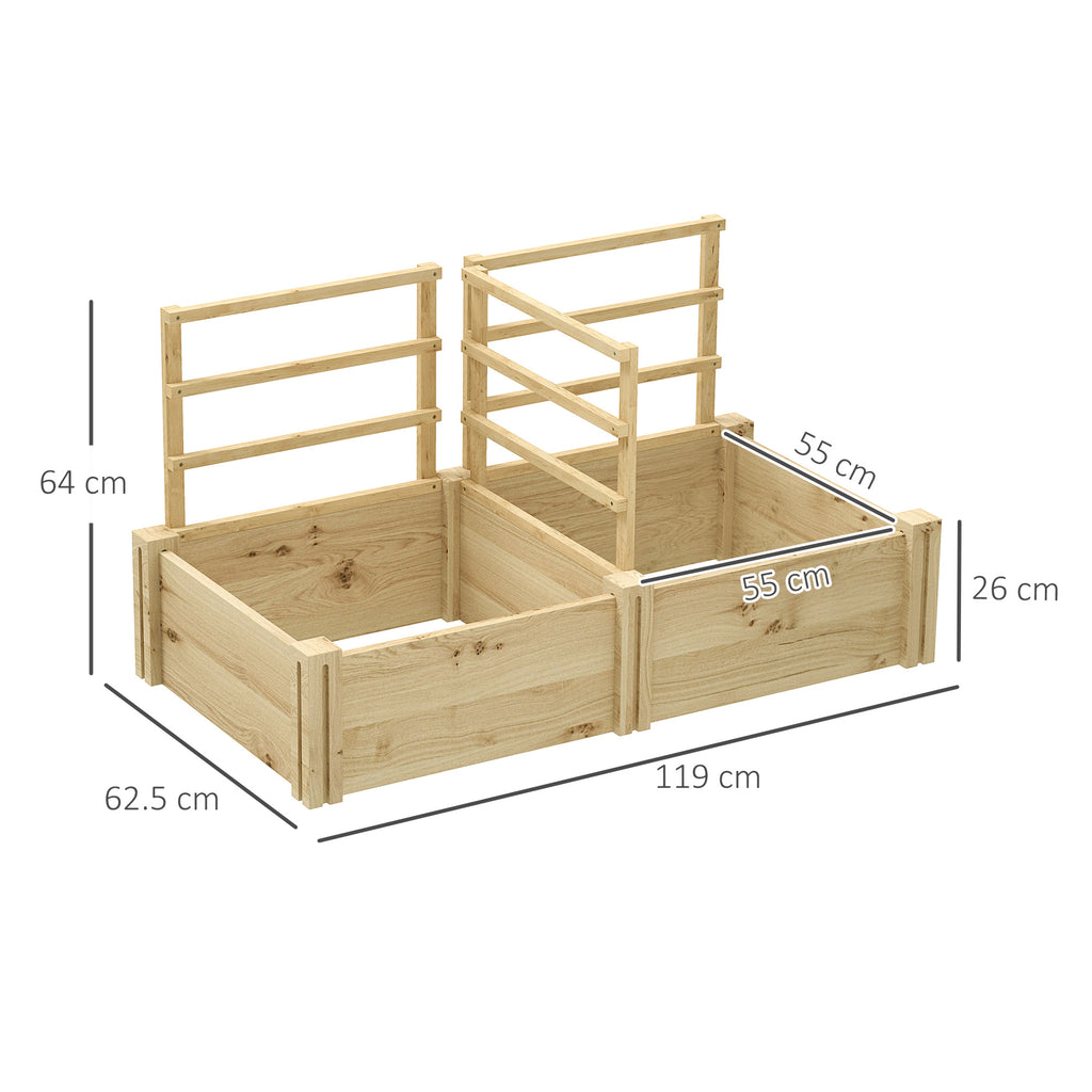 Garden Bed with 3 Trellis and 2 Fir Wood Planters with Open Bottom, 119x62.5x64 cm, Wood Color