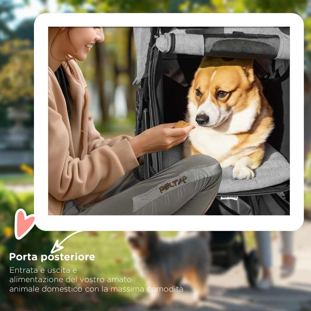 2-in-1 Folding 3-Wheel Dog Stroller with Brake, Storage Basket and Bottle Holder, Steel and Oxford, Grey and Black, 109.5x57.5x106.5cm