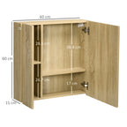 kleankin Bathroom Cabinet with Mirror and 4 Internal Shelves, in Chipboard, 60x15x60cm, Wood Color