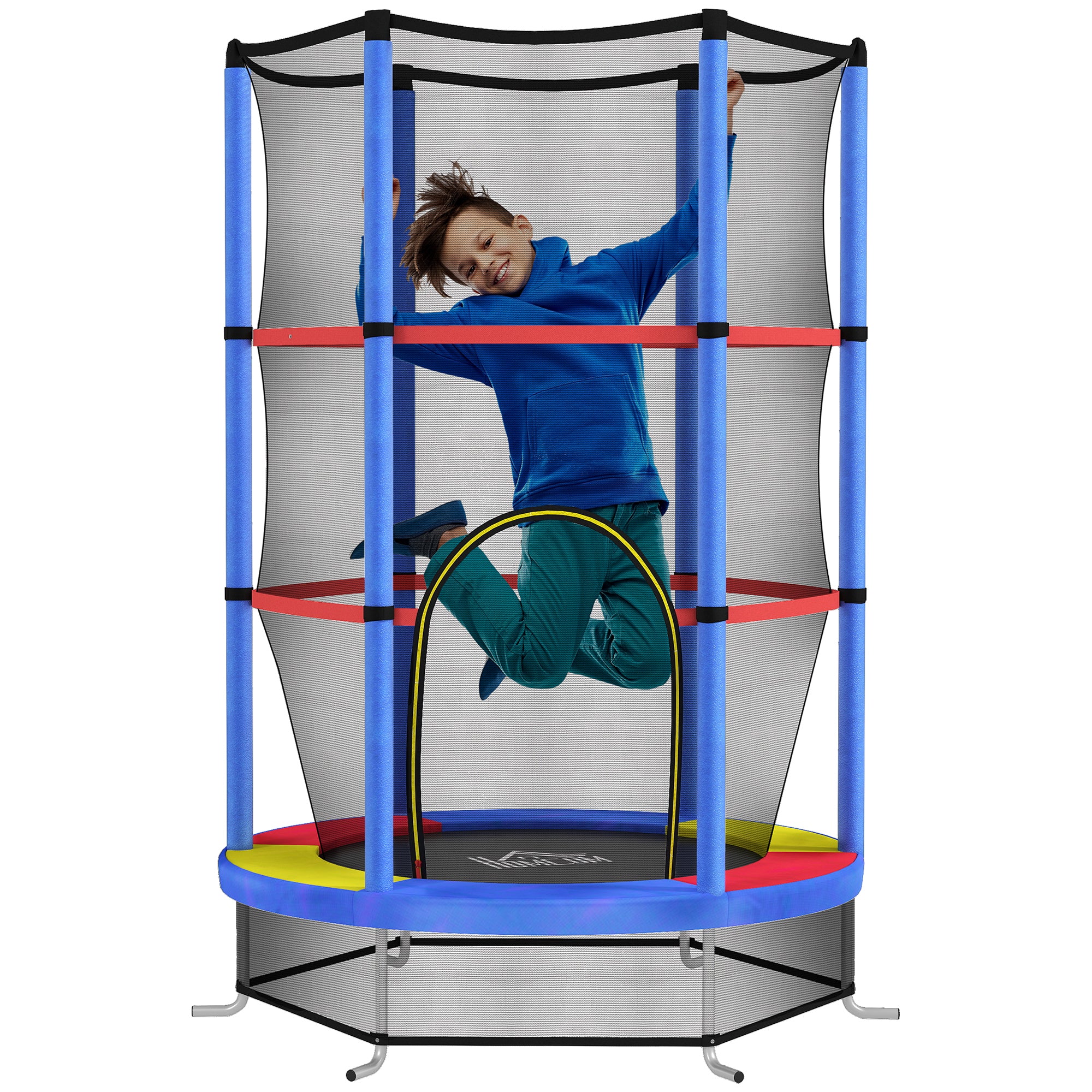 Trampoline for Children 3-6 Years with Safety Net, 6 Columns and 3 Entrances, Ø140x190 cm, Multicolor
