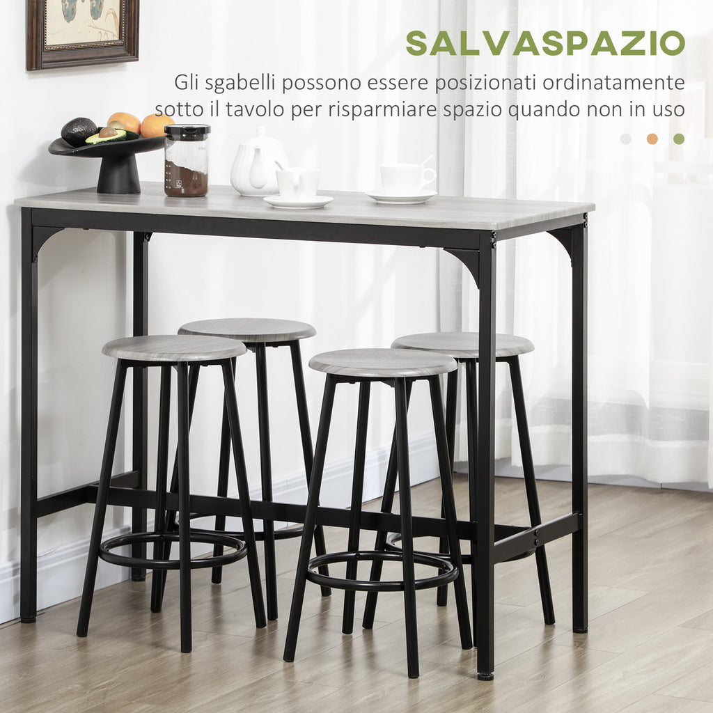 5 Piece Dining Set with Bar Counter 110x50x89.5 cm and Stools Ø30x60.5 cm in Wood and Metal Grey and Black