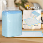 Set of 80 6-Layer Non-Woven, Paper, and PE Dog Toilet Pads, 60x60 cm, Blue and White