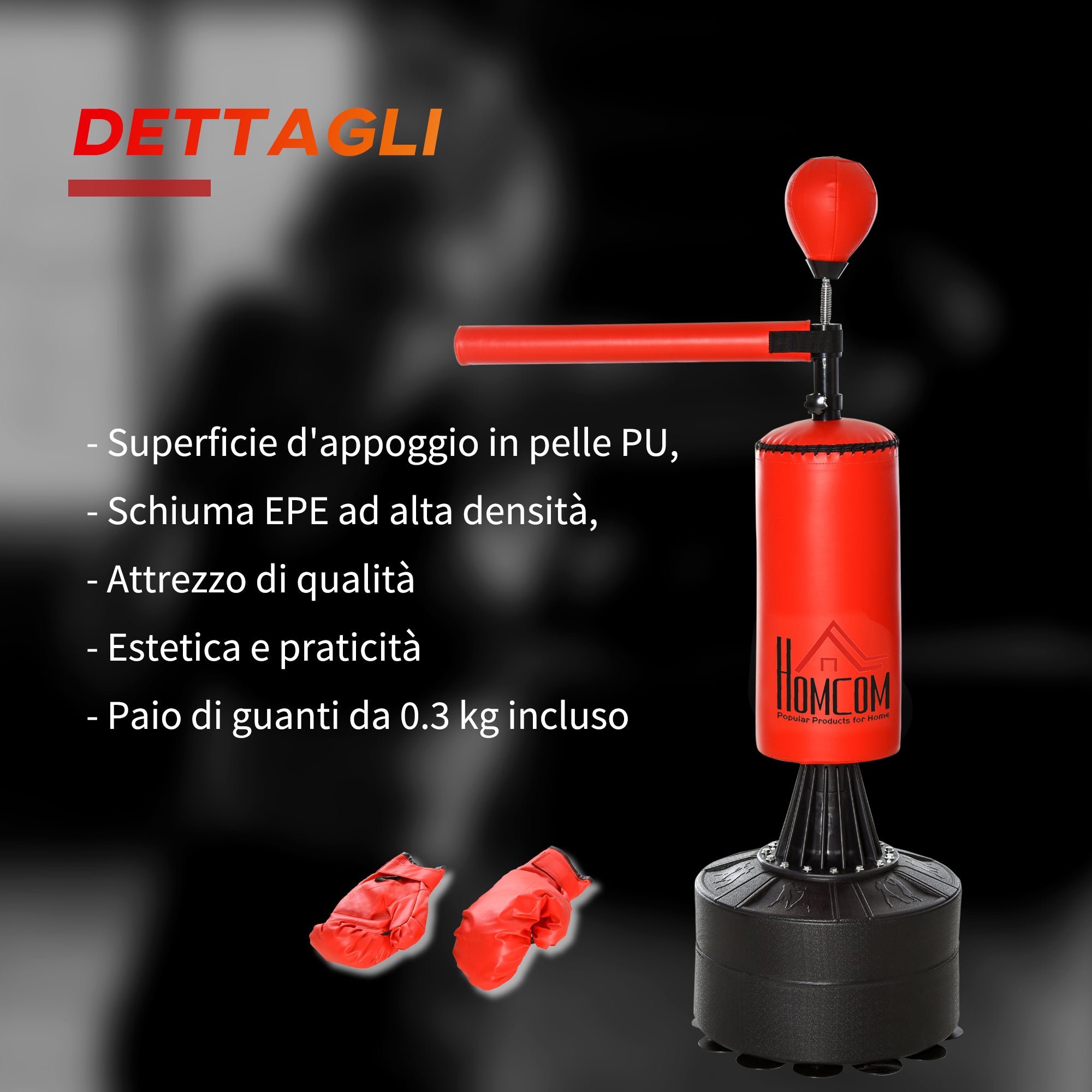 HOMCOM Height Adjustable Punching Bag with Punching Ball and Fillable Base, 88x48x155-205 cm, Red and Black - Borgè