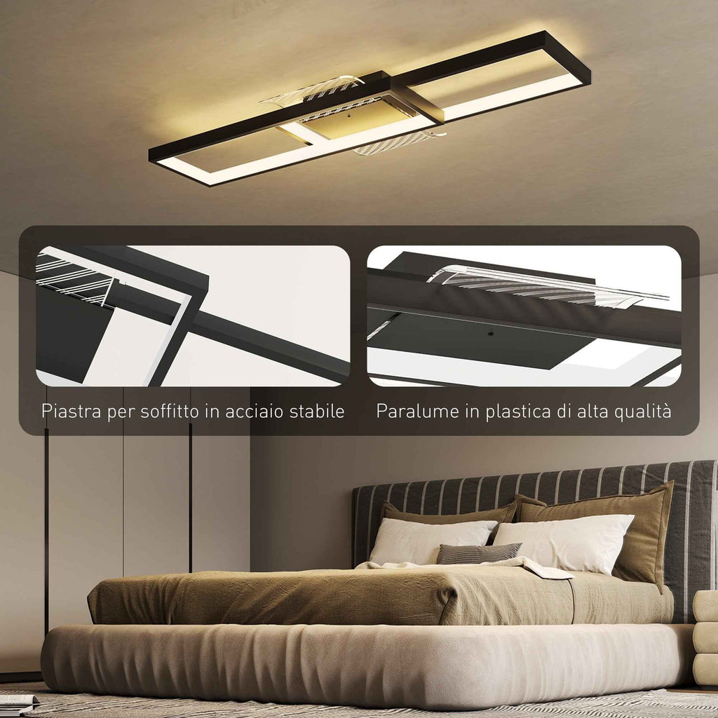 HOMCOM Dimmable LED Ceiling Light 3000-6000K with Remote Control and Switch, 70x30 cm, Black