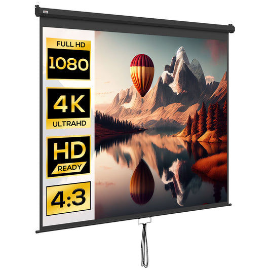 Projector Screen 120" Adjustable with Ceiling and Wall Mount, 4:3 Format, 244x183cm, Black and White