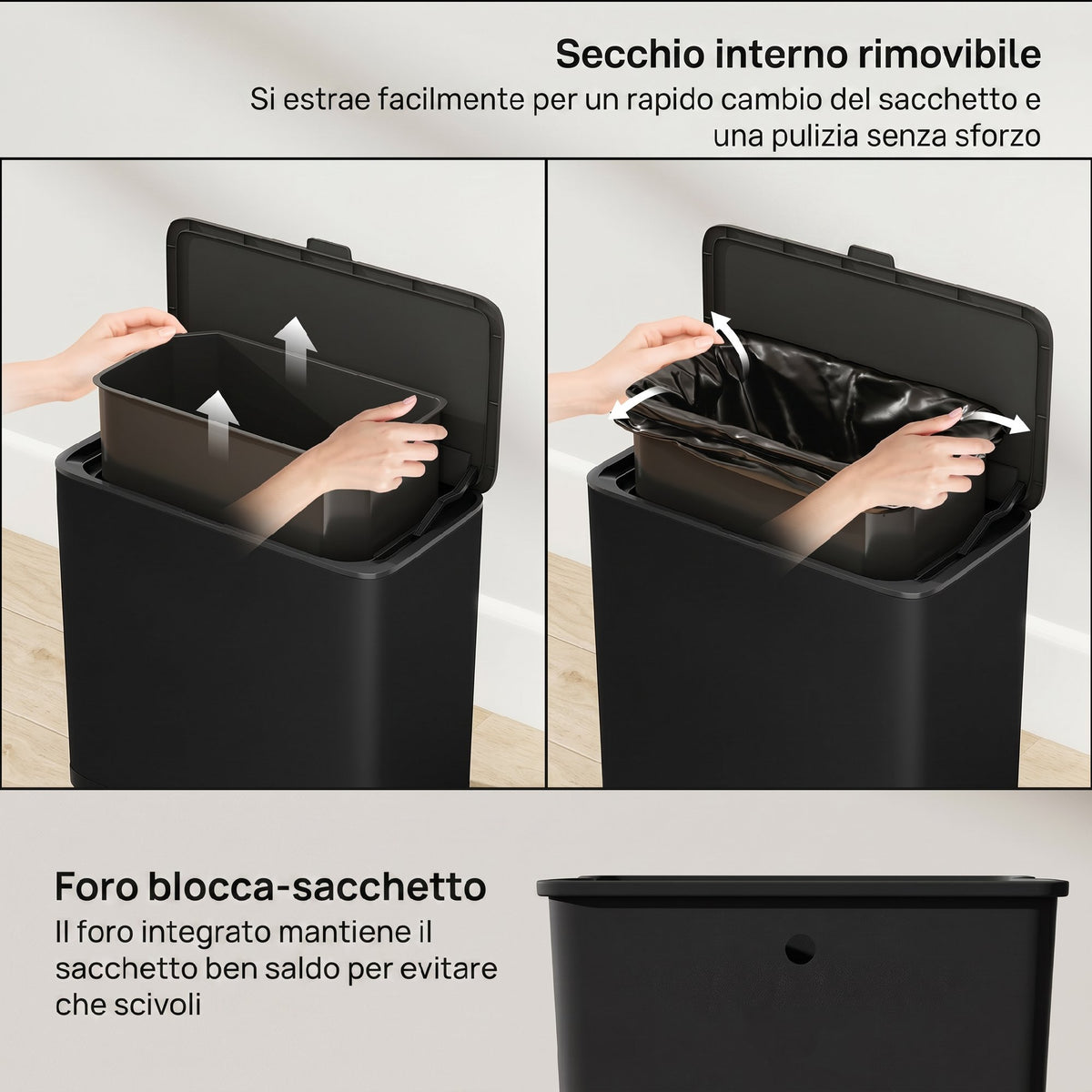 HOMCOM 8L Waste Bin with Stainless Steel Lid and Removable Inner Bucket, 29.7 x 17.4 x 30 cm, Black