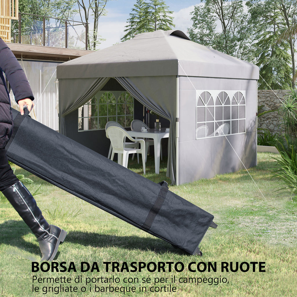 3x3m Folding Gazebo with 3-Level Adjustable Height, Windows and Carry Bag, Light Grey