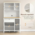Kitchen Pantry with Drawers, Open Shelves and Adjustable Wooden Shelves, 100x40x180 cm, White