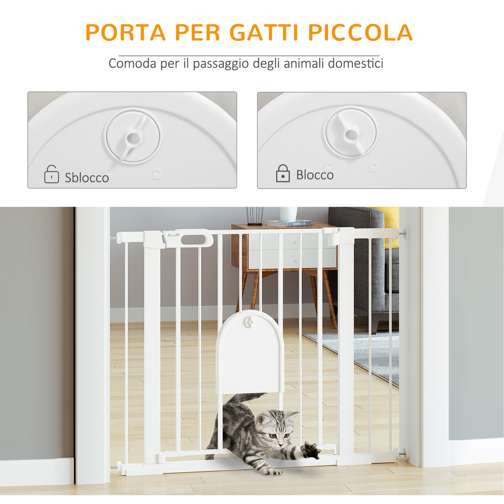 Adjustable Dog Gate with Small Door and Automatic Closure, 75-103x76cm, White