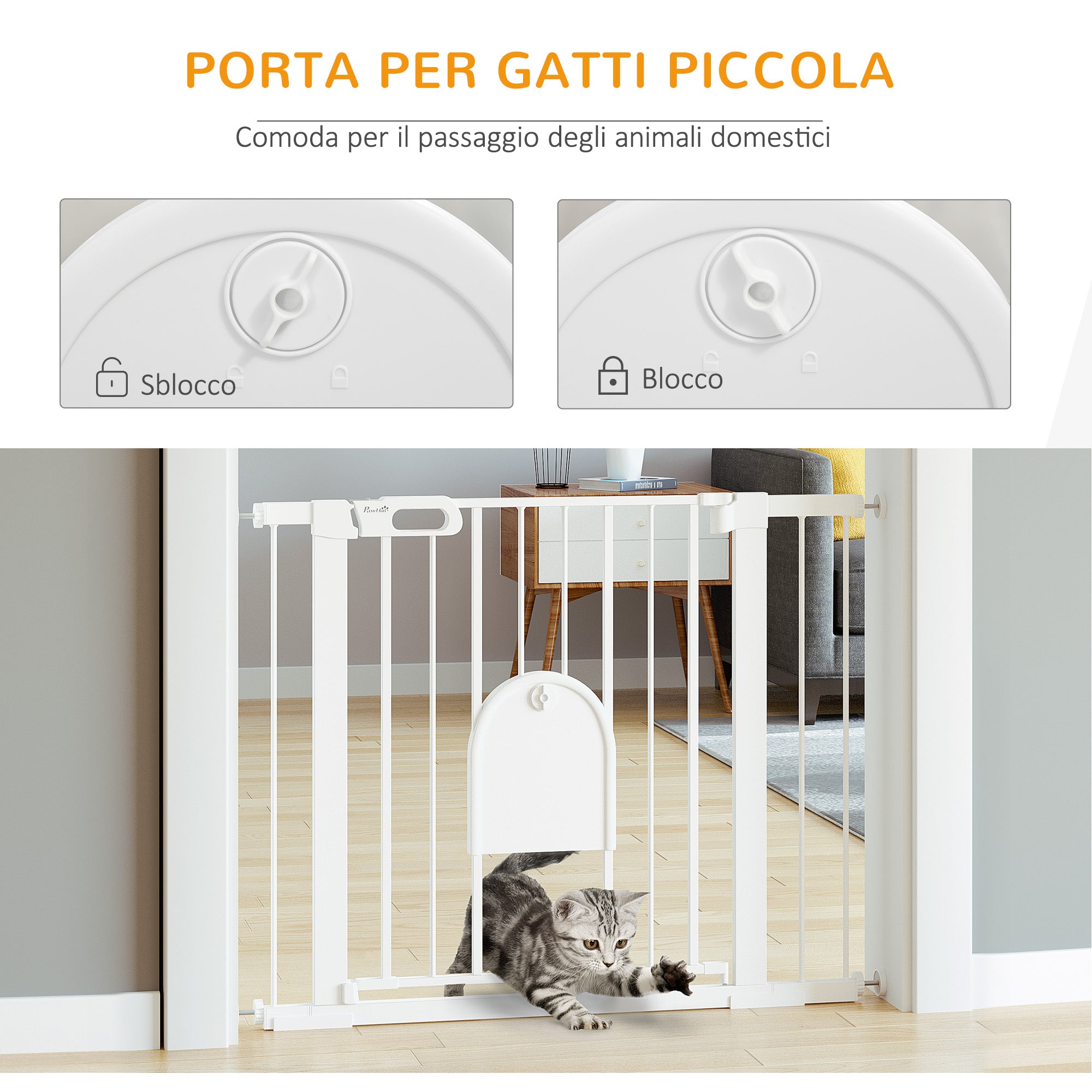 Adjustable Dog Gate with Small Door and Automatic Closure, 75-103x76cm, White