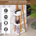 3 Tier Bathroom Shelf in MDF and Bamboo, 30x18x81cm, Wood and Grey Color