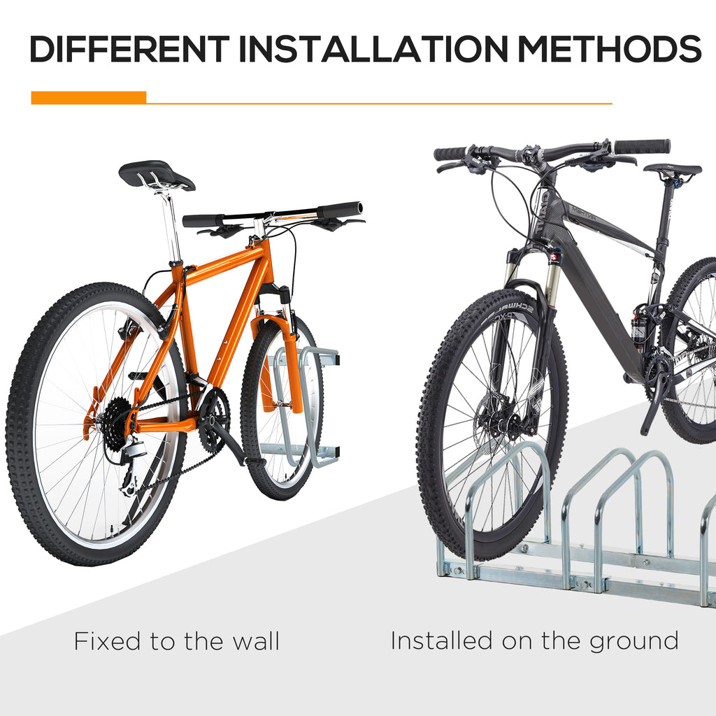 Steel Bike Rack, 5-Bike Parking Stand, 145 x 33 x 27 cm, Silver