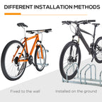 Steel Bike Rack, 5-Bike Parking Stand, 145 x 33 x 27 cm, Silver