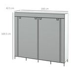 Fabric and Steel Wardrobe with 10 Shelves, 4 Drawers and Hinged Doors, Grey