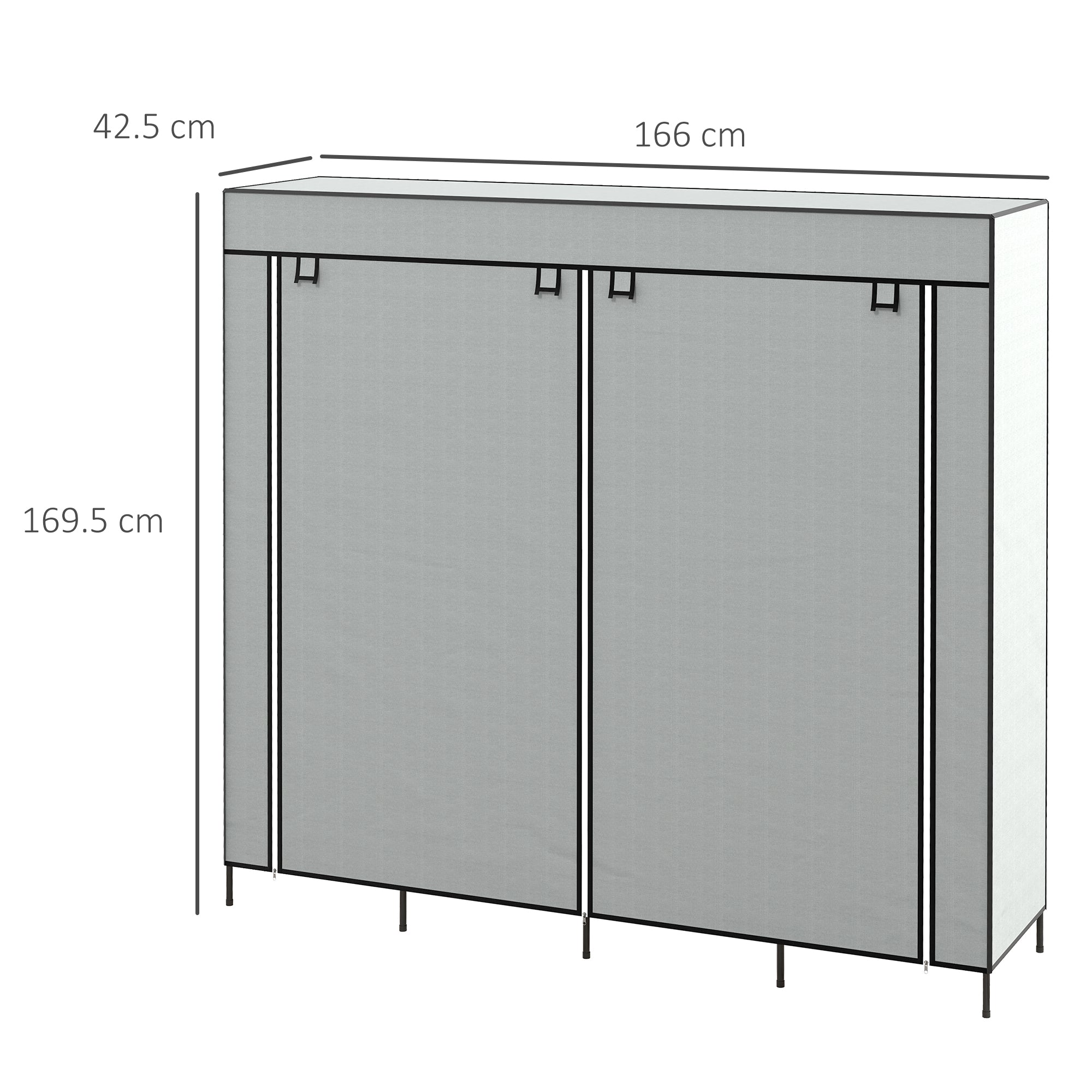 Fabric and Steel Wardrobe with 10 Shelves, 4 Drawers and Hinged Doors, Grey