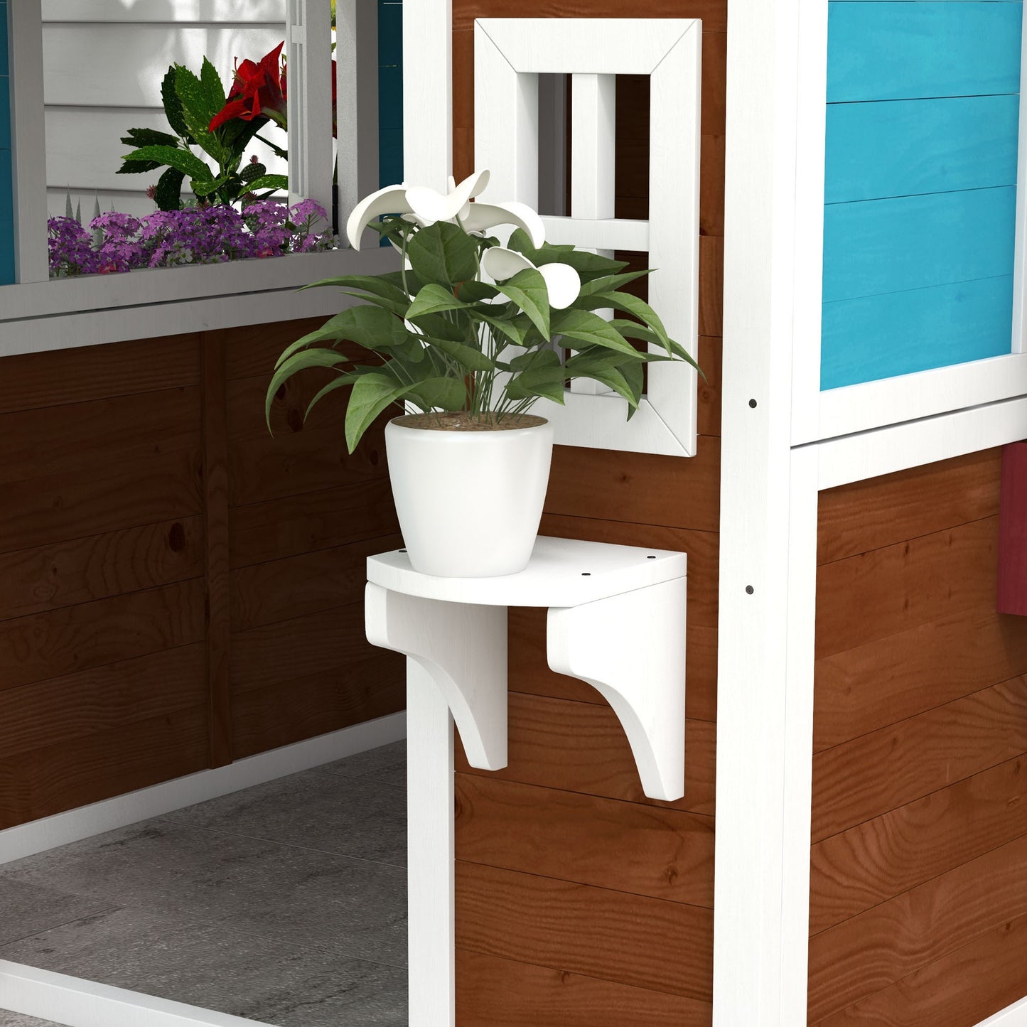 Outsunny Playhouse for Children 3-8 Years with Tilting Roof, Pots and Planters, in Fir Wood, 114x126.4x135 cm - Borgè