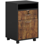 Office Cabinet with Open Shelf, Lockable Drawer and Cabinet, 40x35x60 cm, Brown