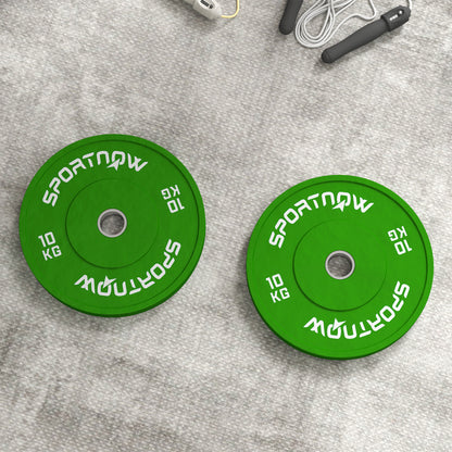 Set of 2 10kg Rubber Weight Plates with 2"/5 cm Hole for Dumbbells and Barbells, Green