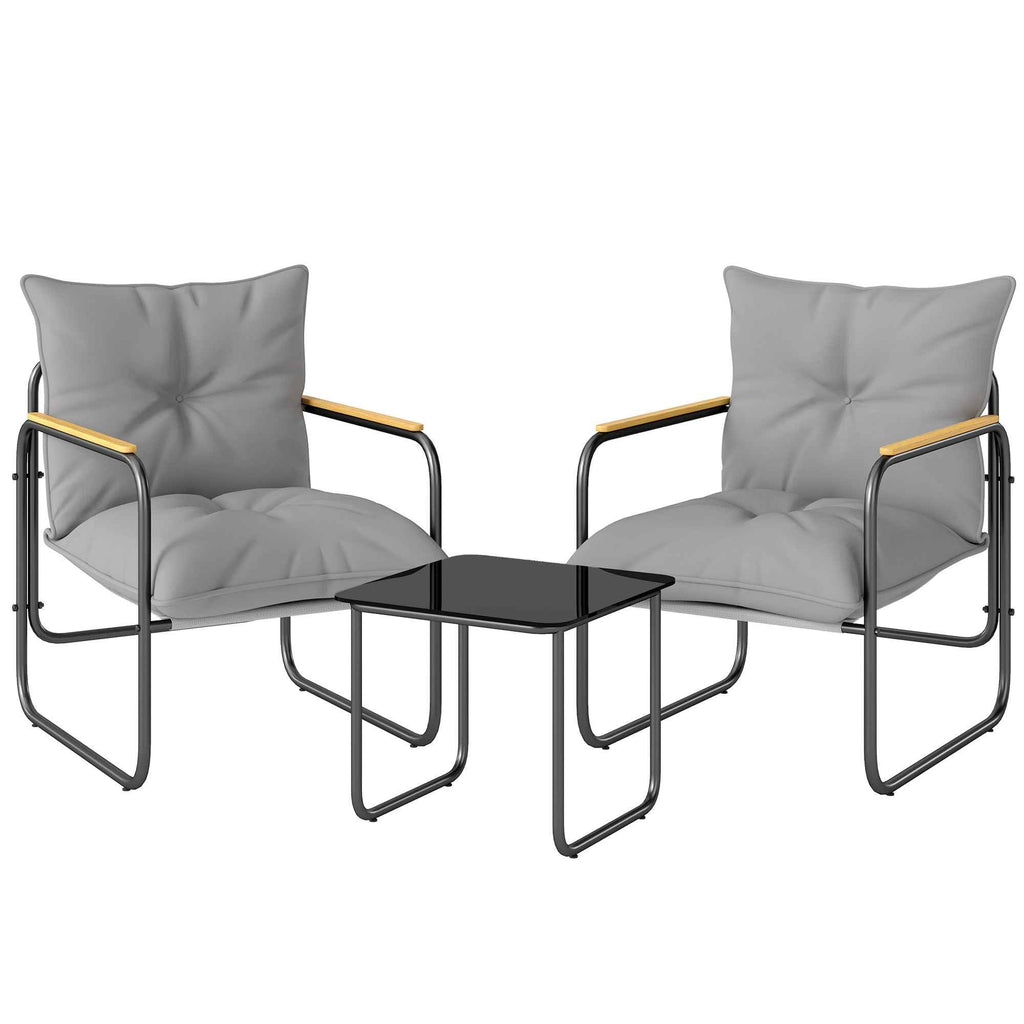 Outsunny 3-Piece Bistro Set, Outdoor Metal Furniture with Cushions, Dark Grey