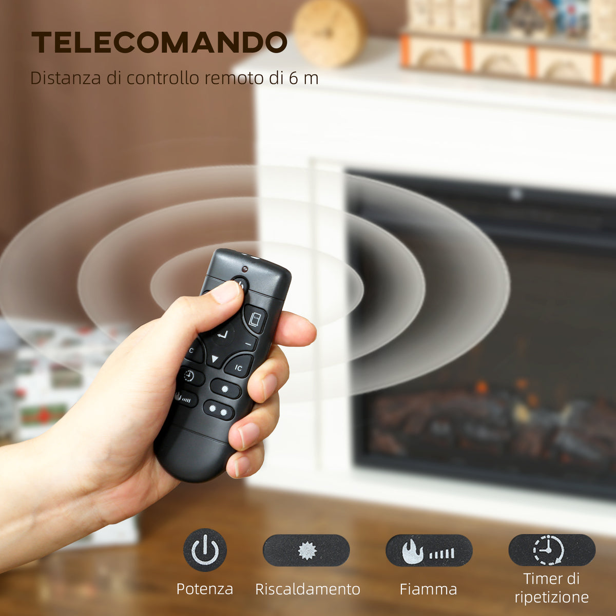 Electric Fireplace with 5 Flame Levels, Remote Control and Timer, 98x23.5x69.5 cm, Black and White