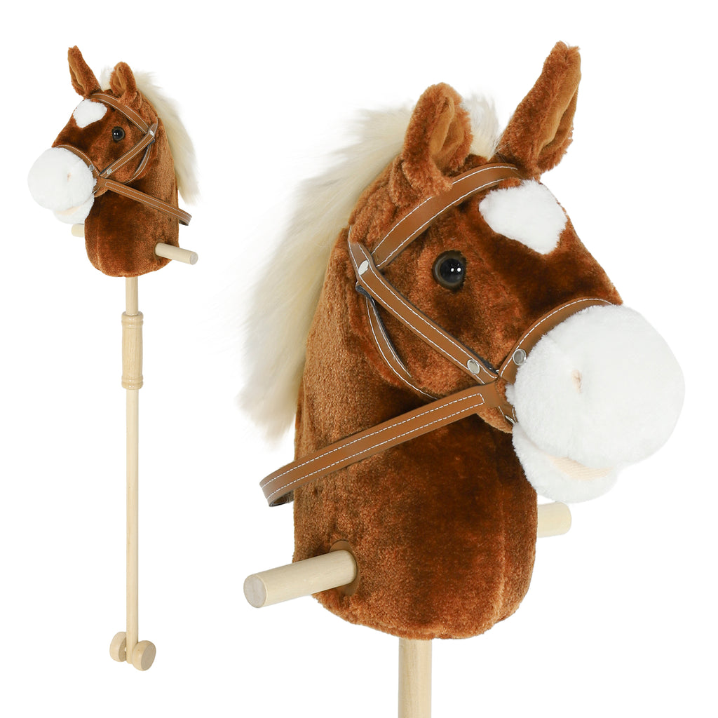 Horse with Stick and Realistic Sounds for Children 24+ Months, in Polyester and Wood, 95x25x27 cm, Brown