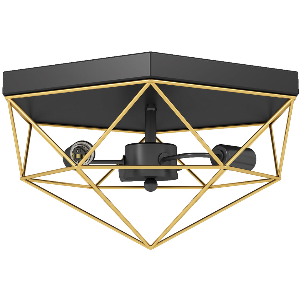 Industrial Style Geometric Ceiling Lamp with 3 E27 Sockets for LED Bulbs, Black and Gold