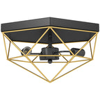 Industrial Style Geometric Ceiling Lamp with 3 E27 Sockets for LED Bulbs, Black and Gold
