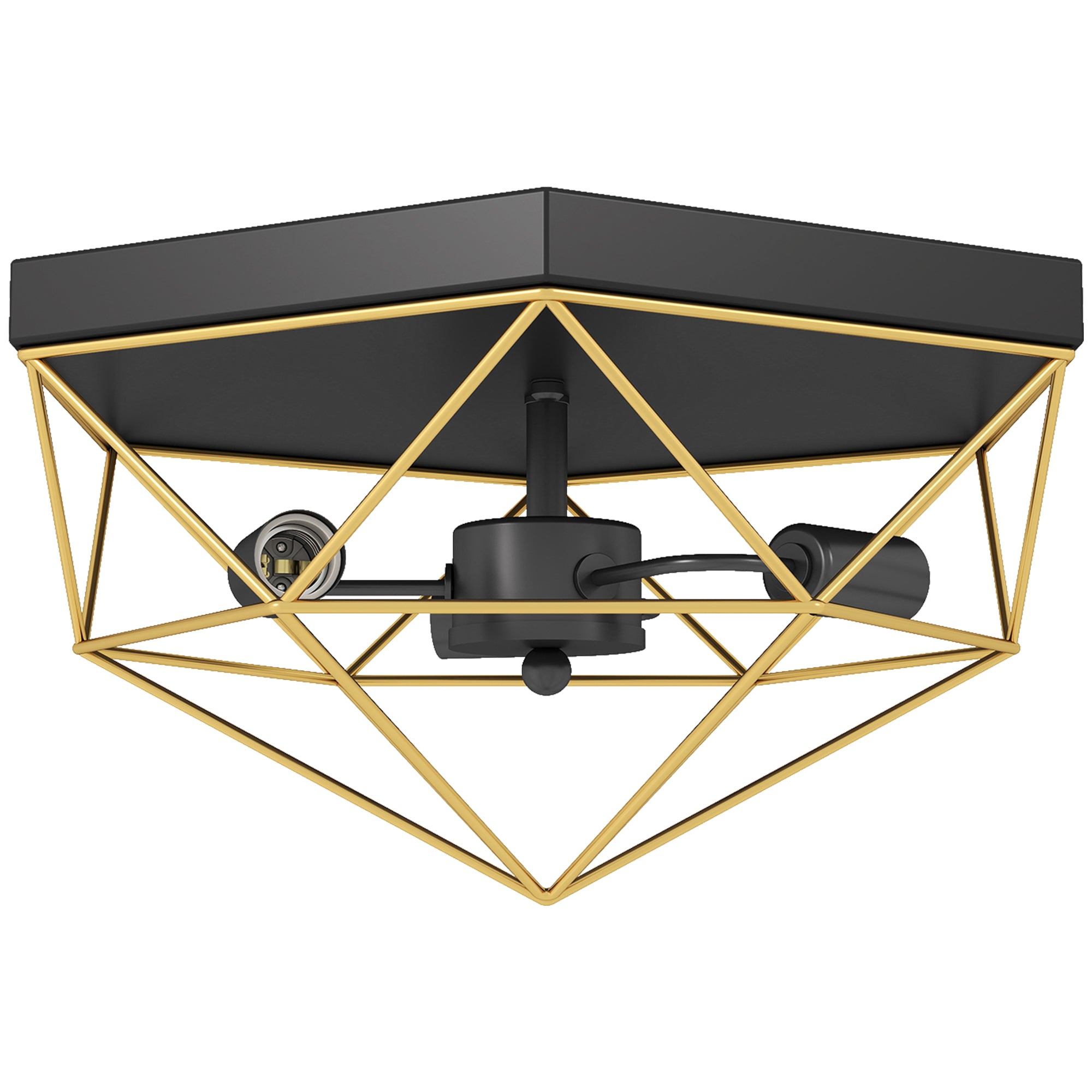 Industrial Style Geometric Ceiling Lamp with 3 E27 Sockets for LED Bulbs, Black and Gold