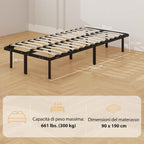 HOMCOM Industrial Bed Frame with 28 Slats and Storage Space, in Wood and Steel, 190x90x31 cm, Black and Wood