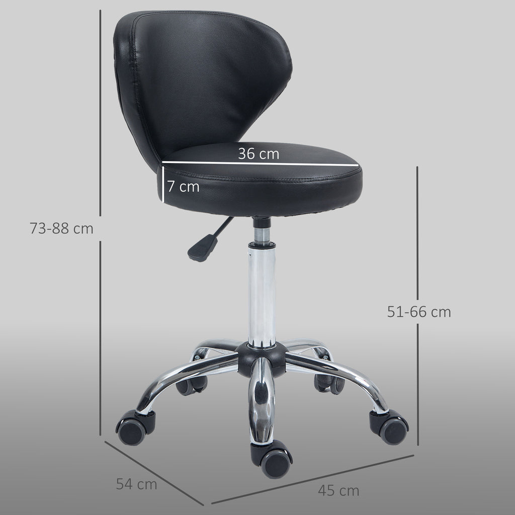 HOMCOM 360° Swivel Stool, Adjustable Stool with Backrest, Steel, Faux Leather, Black