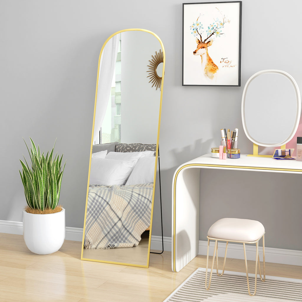 Modern Aluminum Alloy Floor and Wall Mirror with Folding Stand, 50x161.5 cm, Gold