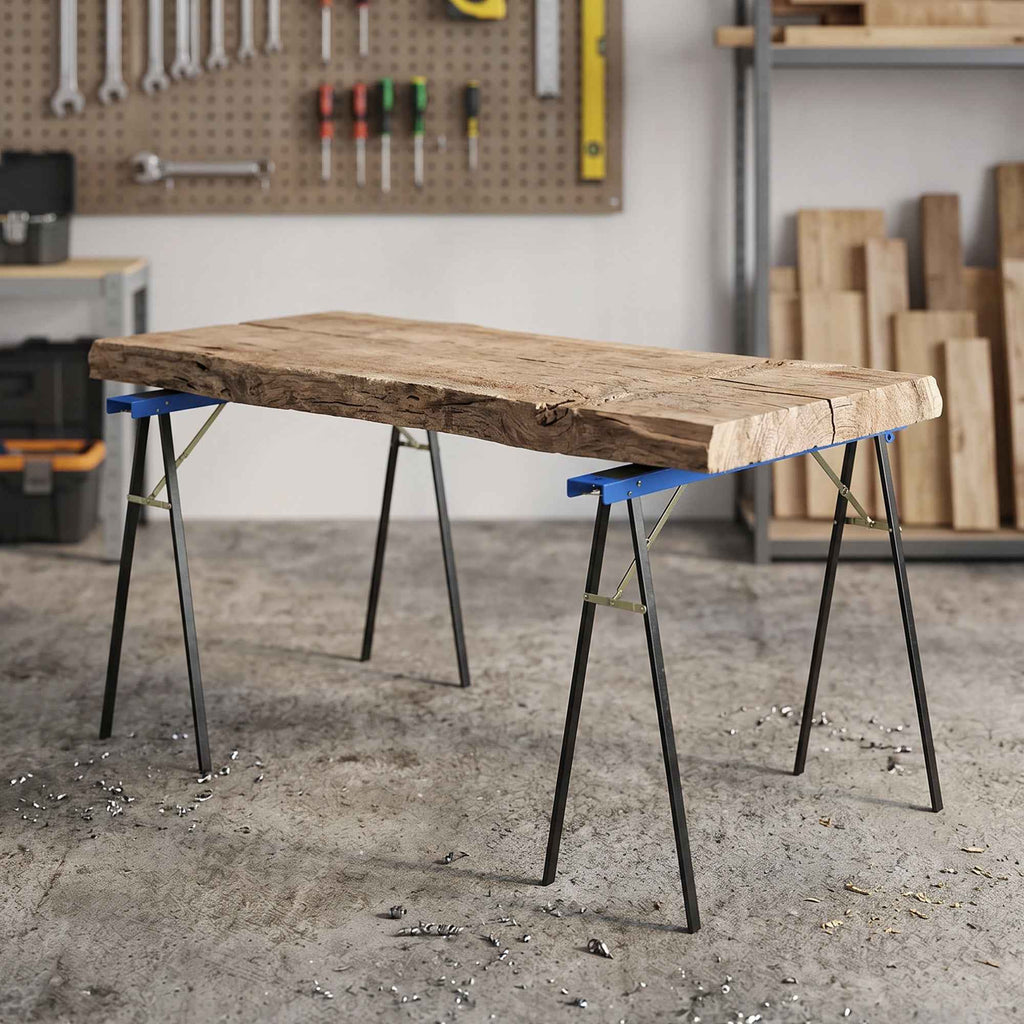 HOMCOM Set of 2 Folding Sawhorses with Non-Slip EVA Surface for Sawing, Blue and Black