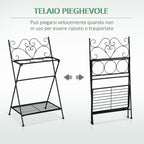 Folding Metal Plant Stand with 3 Pots and Bottom Shelf for Home and Garden, 47x37x78.5cm, Black