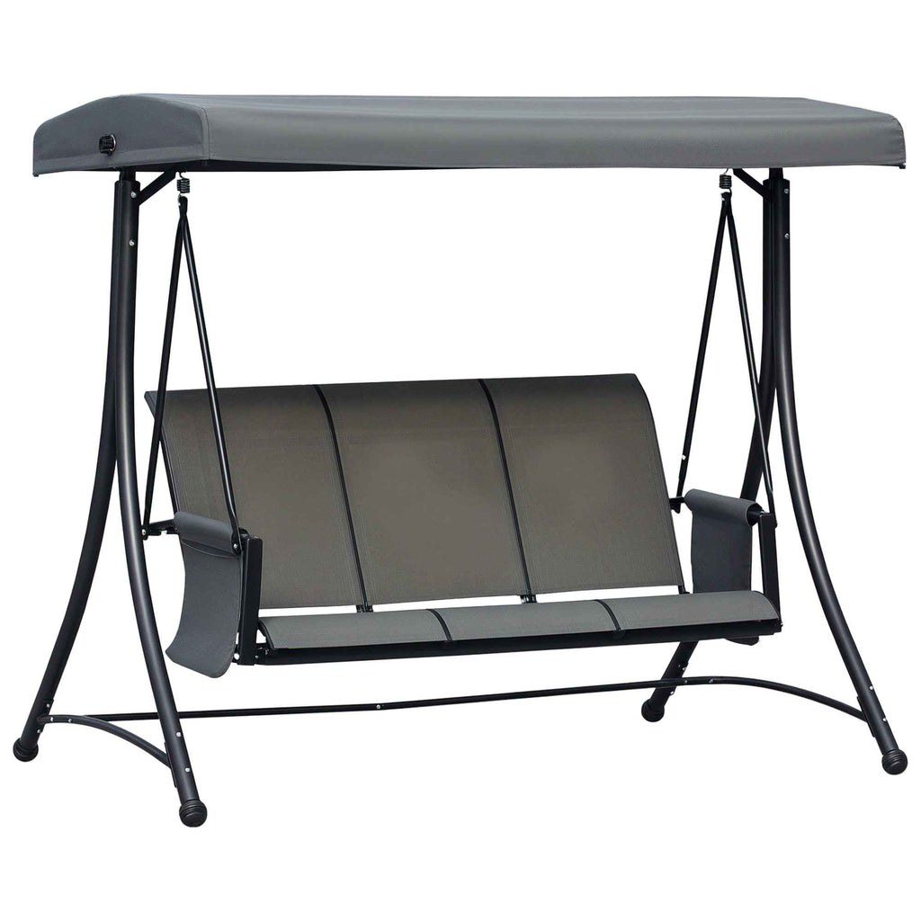 Outsunny 3-Seater Garden or Terrace Swing with Adjustable Canopy and Storage Pockets, Dark Grey, 196 x 128 x 172 cm