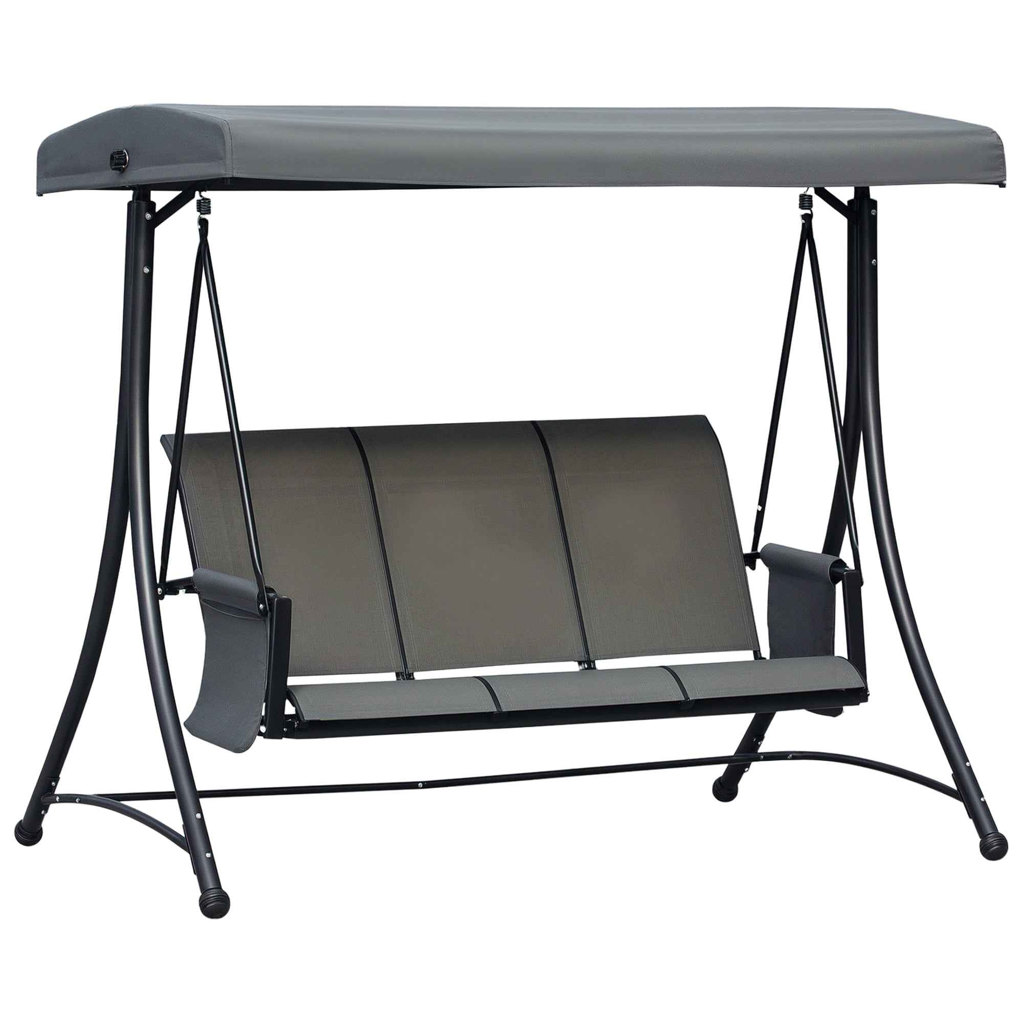 Outsunny 3-Seater Garden or Terrace Swing with Adjustable Canopy and Storage Pockets, Dark Grey, 196 x 128 x 172 cm