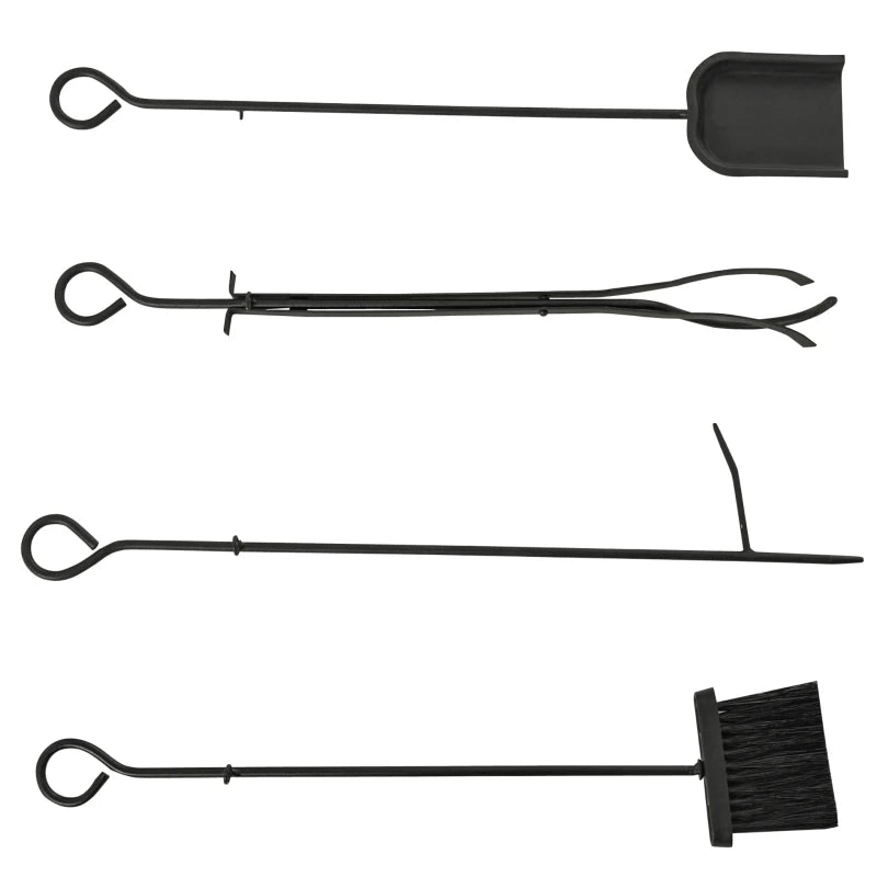 2-Tier Indoor/Outdoor Metal Log Rack, Indoor Log Holder with Removable Holders, Shovel, Broom, Poker, and Tongs, 44.5 x 29.5 x 73 cm, Black