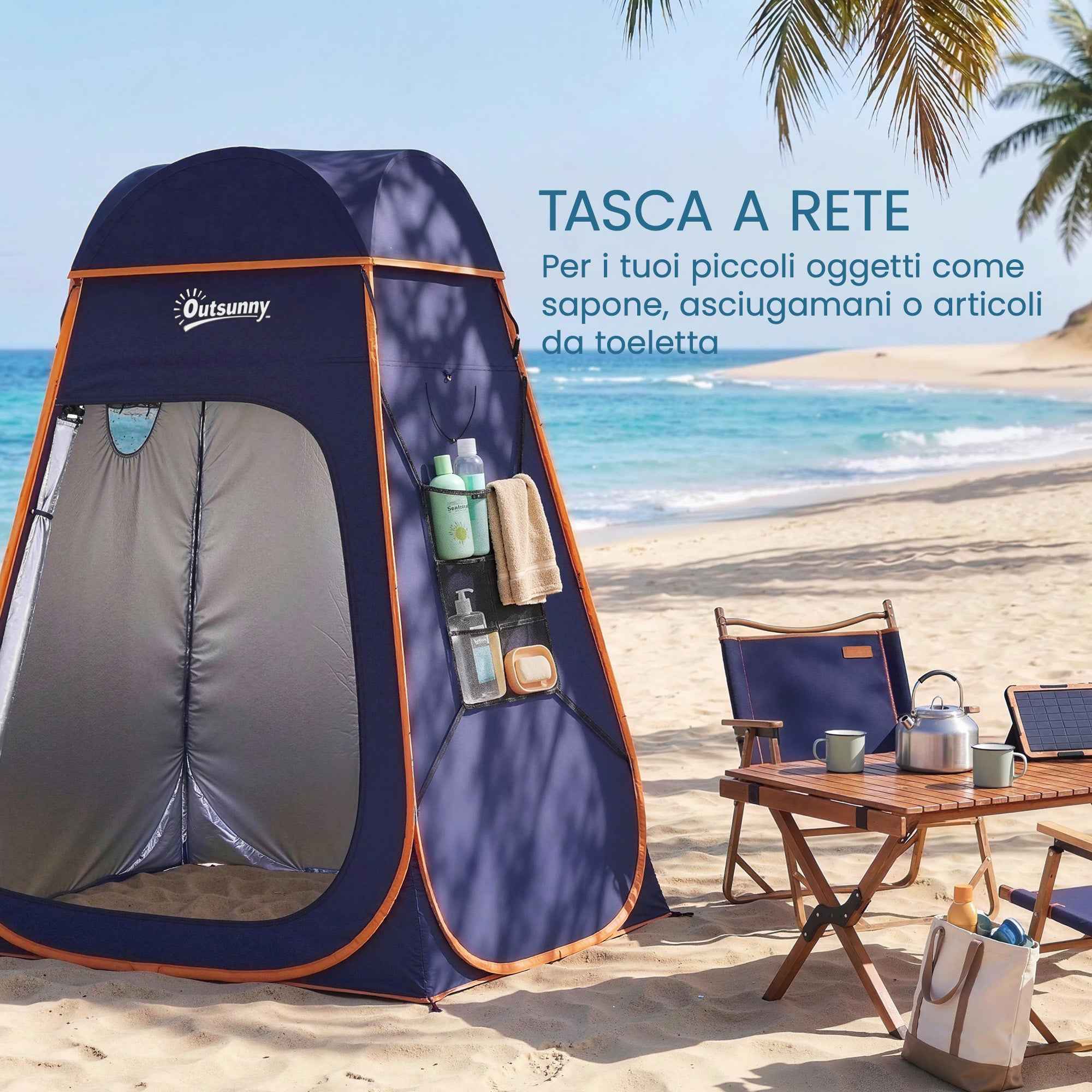 Outsunny Waterproof Pop-Up Shower Tent with Removable Roof, 190T Polyester and Steel, 152x152x200 cm, Dark Blue