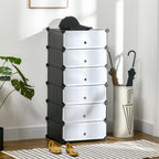 HOMCOM Space-Saving Modular Shoe Rack with 6 Storage Boxes in PP Plastic and Steel, 49x36.5x108 cm, Black and Transparent