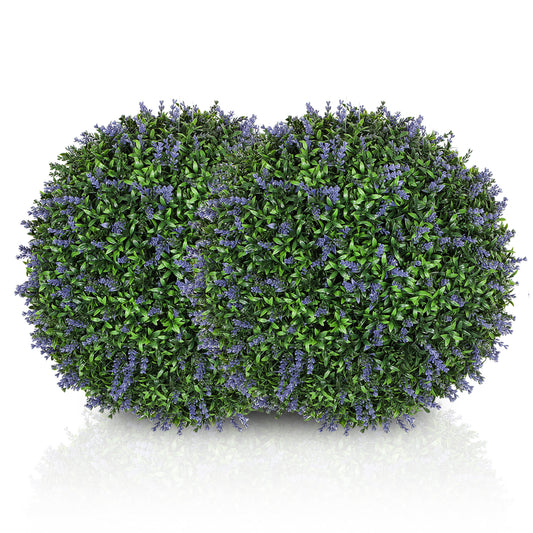 Set of 2 Artificial Sphere Plants with Lavender Flowers for Home and Garden Ø42 cm, Green and Purple