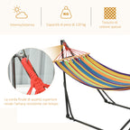 Outsunny Freestanding Hammock with Folding Stand, Cotton Lounger and Steel Frame, Multicolored
