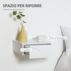 Set of 2 Wooden Suspended Bedside Tables, Modern Design, 40x30x15cm - White