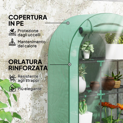 4-Tier Wall Greenhouse with Hinged Door, Steel and PE, 100x45x160 cm, Green