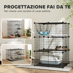 PawHut Cat Cage, Customizable 3-Tier Enclosure, 105cm, Black