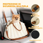 Small Dog Car Seat with Leash and Non-Slip Base, Convertible to Pet Carrier, Cream