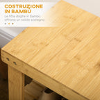 Low Bamboo Shoe Rack Bench with 2 Slatted Shelves and Seat, 70x28x45 cm, Natural