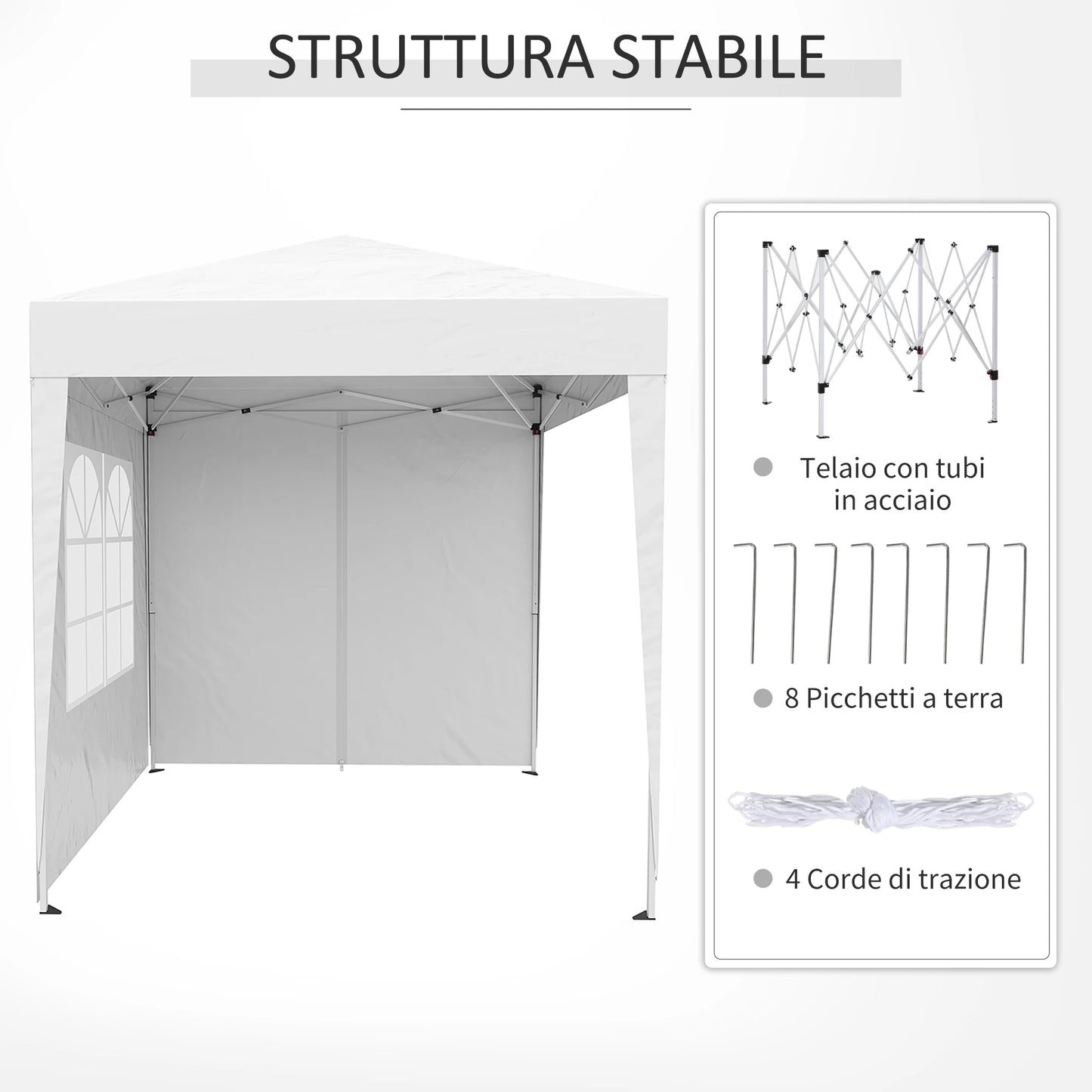 2x2m Pop Up Folding Gazebo with 4 Removable Walls in Polyester and Steel, White