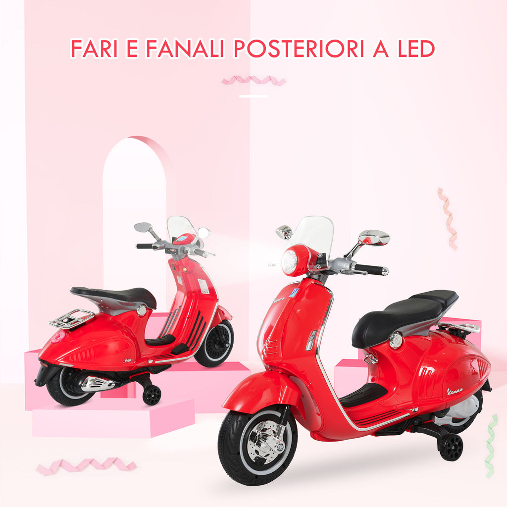 Officially Licensed Vespa Electric Ride-On Motorcycle for Kids, 2 Wheels, Lights and Sounds, 108x49x75 cm, Red